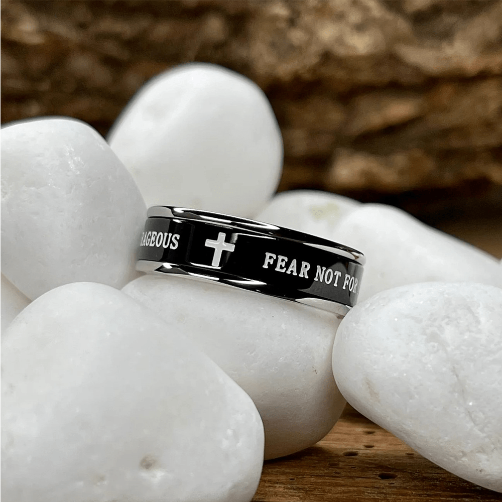 Anillo Rotatorio con Bordes en Cruz de Titanio Negro/Dorado