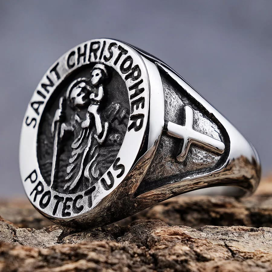 Anillo Sello Medalla de San Cristóbal Protégennos