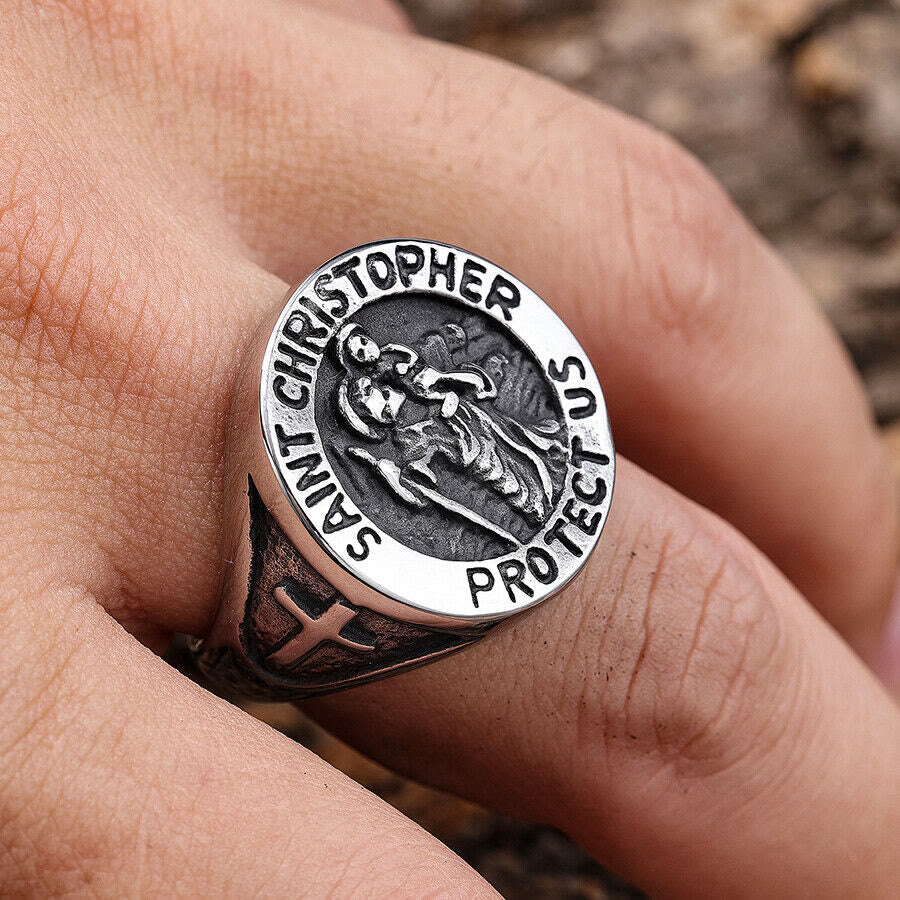 Anillo Sello Medalla de San Cristóbal Protégennos