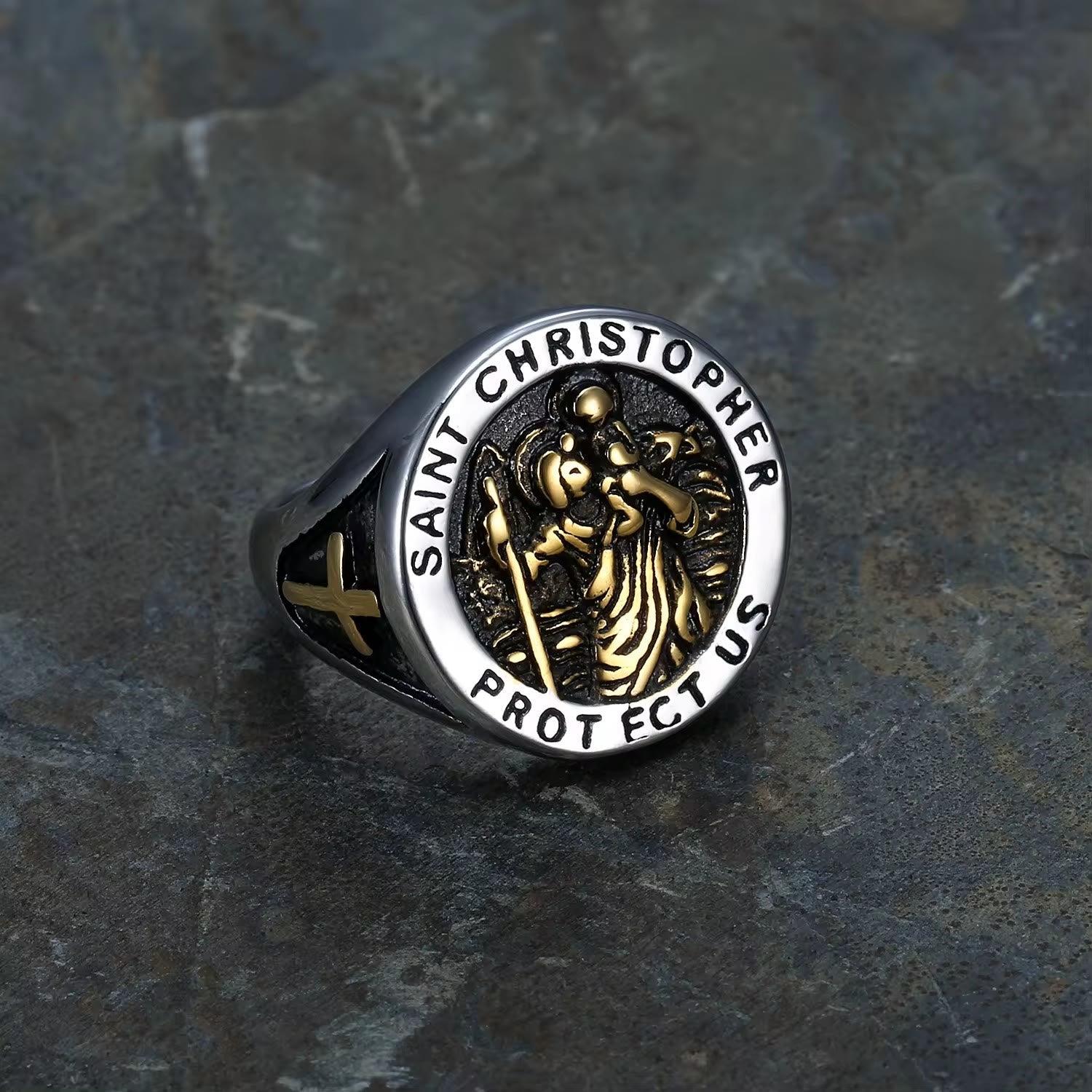 Anillo Sello Medalla de San Cristóbal Protégennos