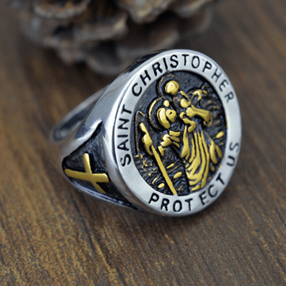 Anillo Sello Medalla de San Cristóbal Protégennos