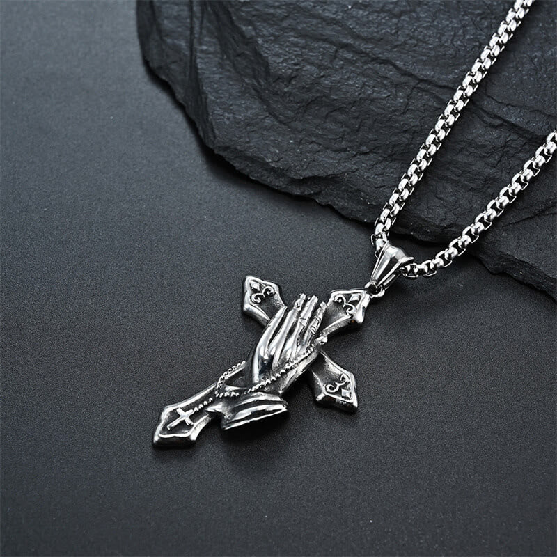 Collar de Colgante de Acero Inoxidable con Manos en Oración
