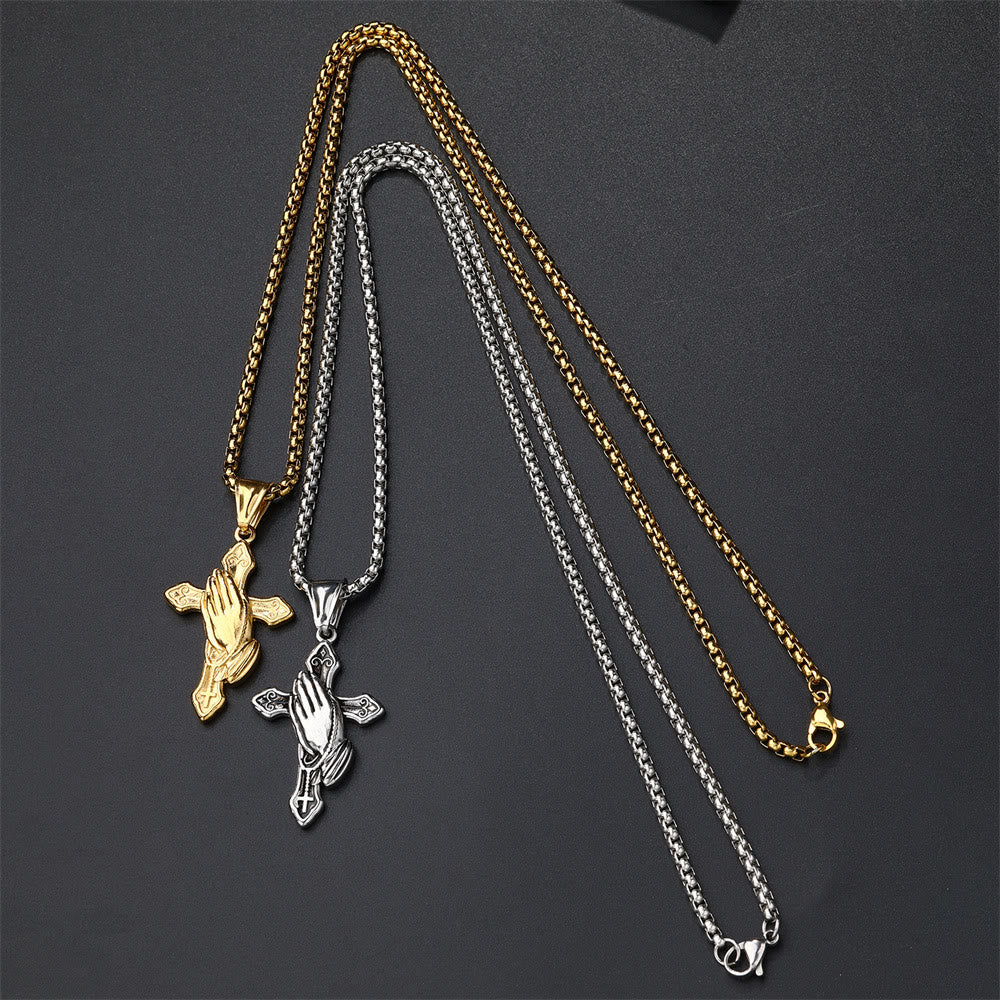 Collar de Colgante de Acero Inoxidable con Manos en Oración