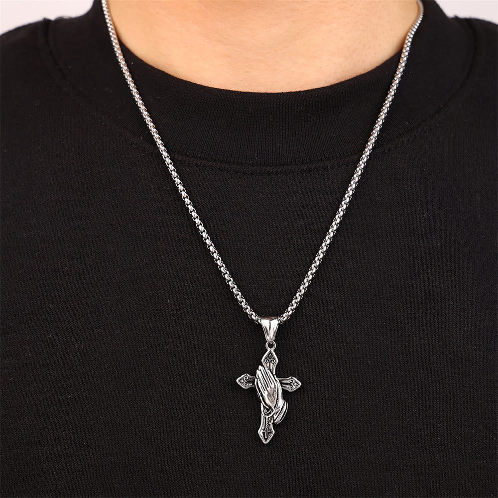 Collar de Colgante de Acero Inoxidable con Manos en Oración