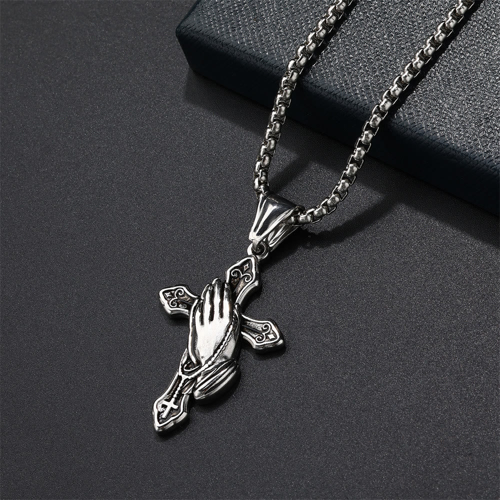 Collar de Colgante de Acero Inoxidable con Manos en Oración