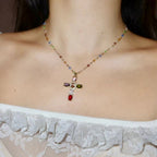 Collar con Colgante de Cruz de 12 Piedras Preciosas