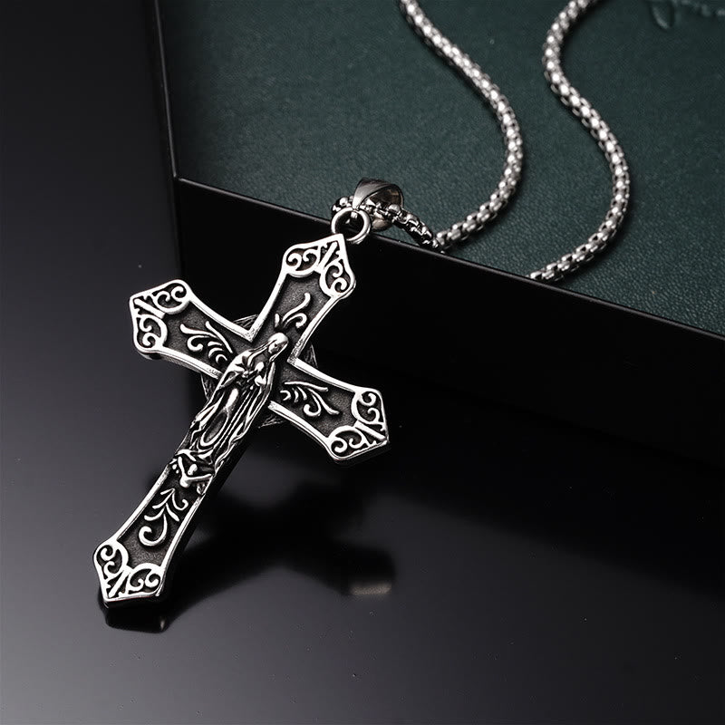 Collar con Colgante de Cruz de la Virgen María de Titanio Retro