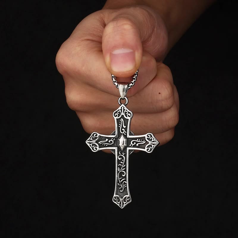 Collar con Colgante de Cruz de la Virgen María de Titanio Retro