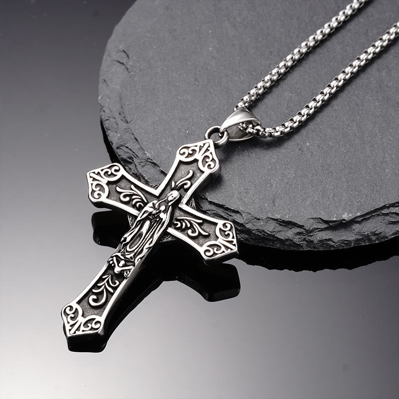 Collar con Colgante de Cruz de la Virgen María de Titanio Retro