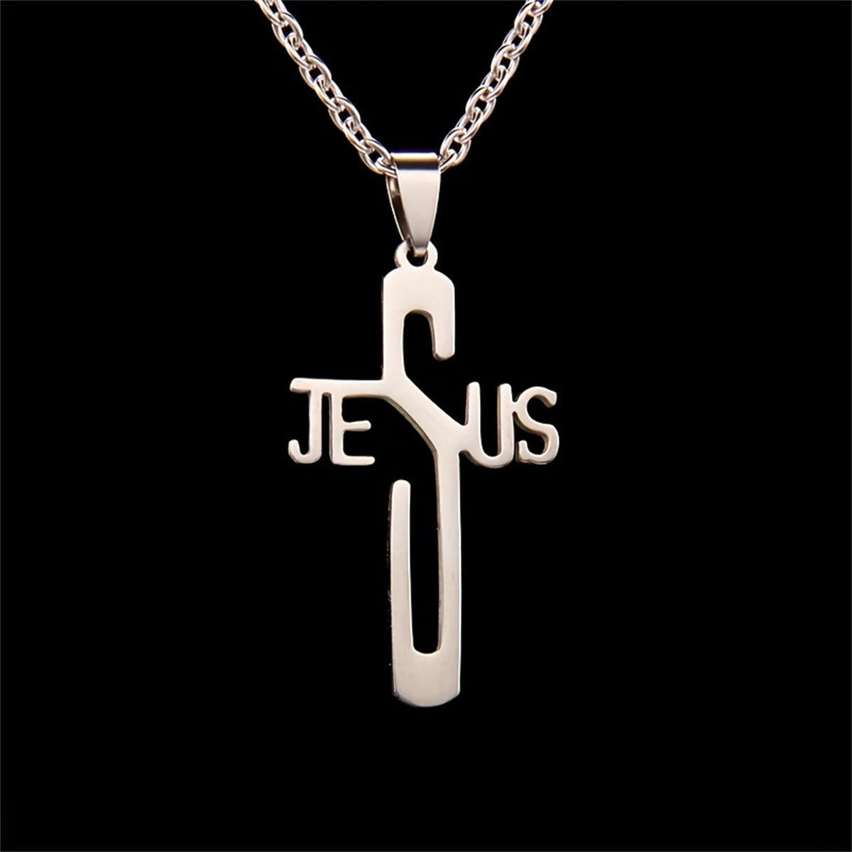 Collar de Acero Inoxidable con Cruz de Jesucristo