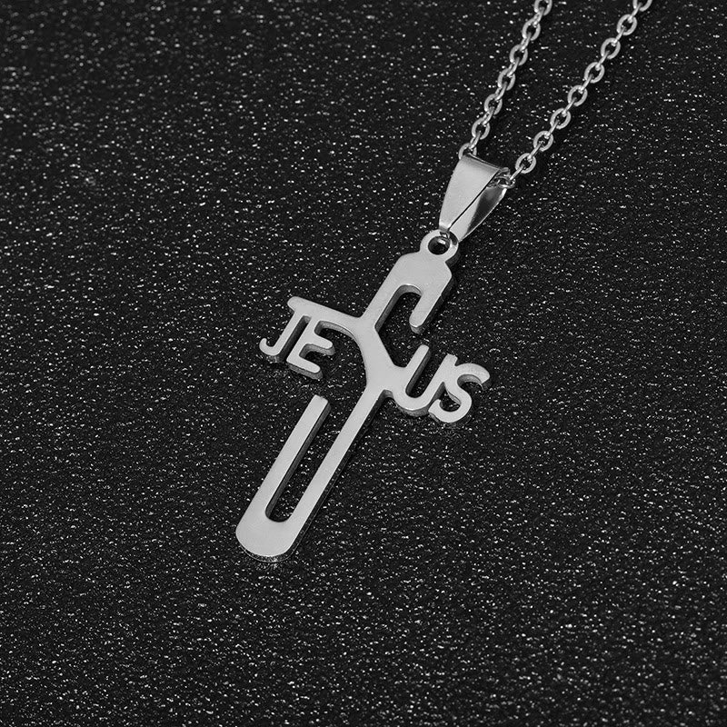 Collar de Acero Inoxidable con Cruz de Jesucristo