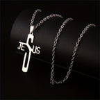 Collar de Acero Inoxidable con Cruz de Jesucristo