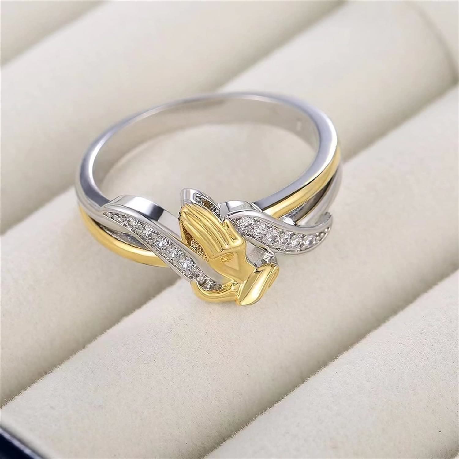 Anillo de Manos en Oración de Oro y Plata
