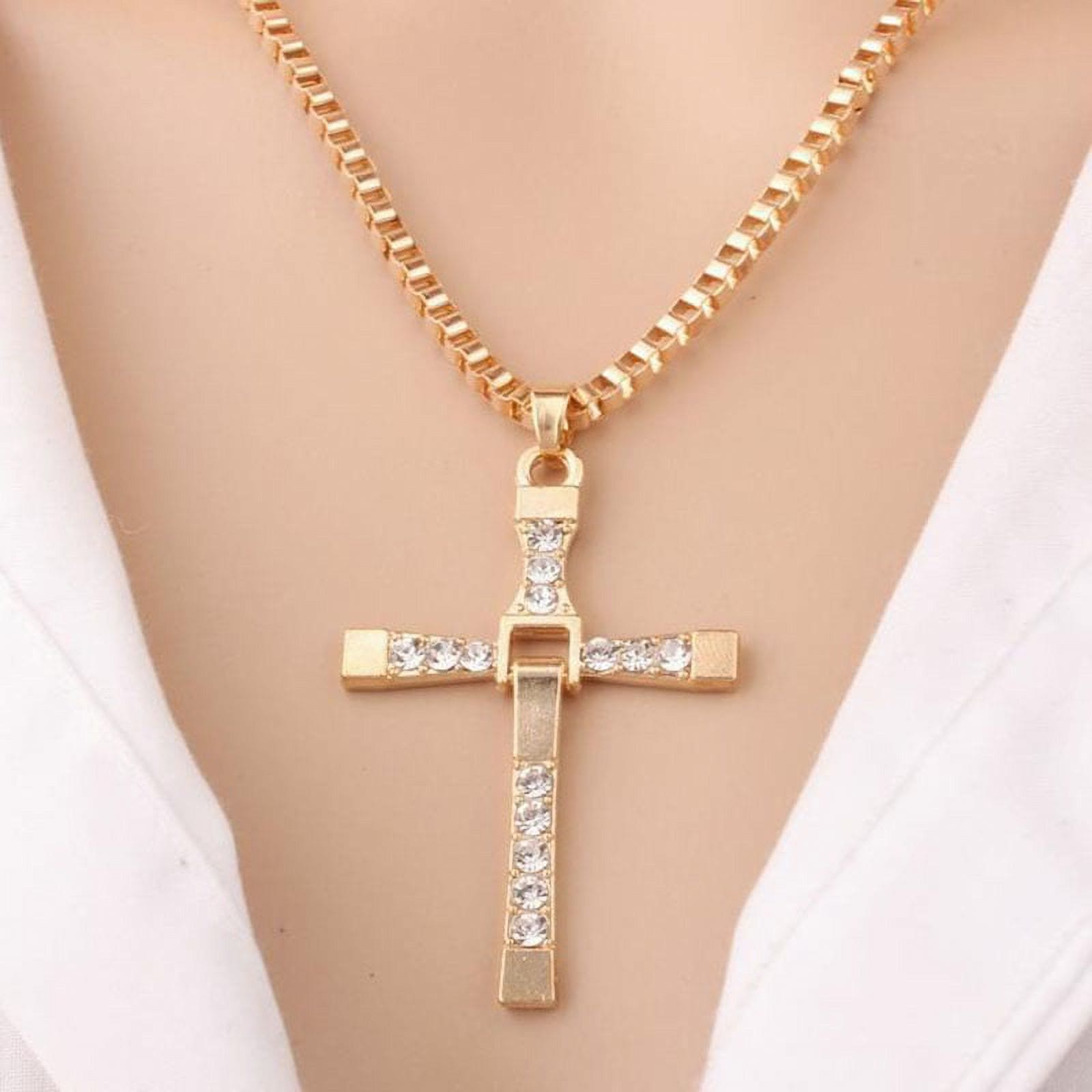 Collar de Cadena con Colgante de Cristal en Forma de Cruz