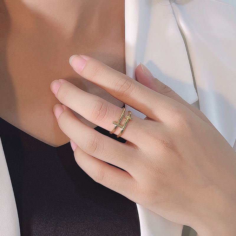 Anillo Minimalista Doble Cruz