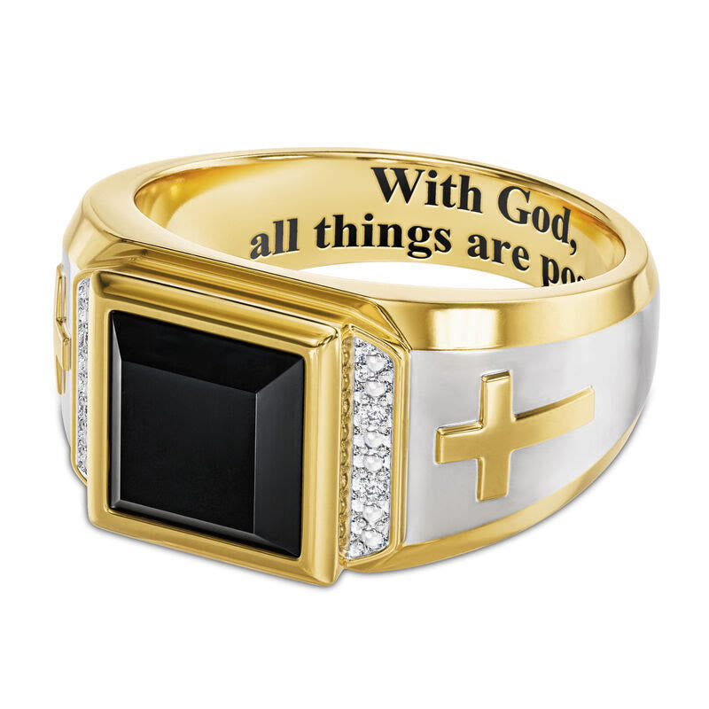 Anillo Cruz Bicolor Plated - Con Dios, Todas las Cosas Son Posibles