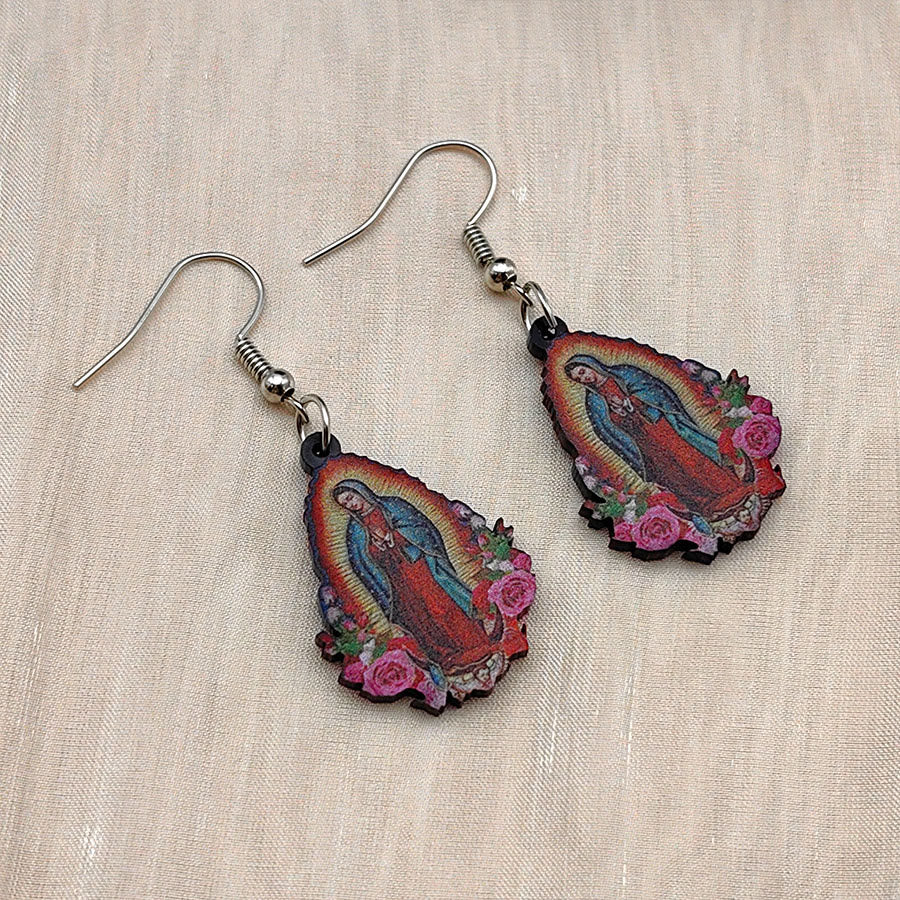 Pendientes Coloridos de la Virgen María de Nuestra Señora de Guadalupe