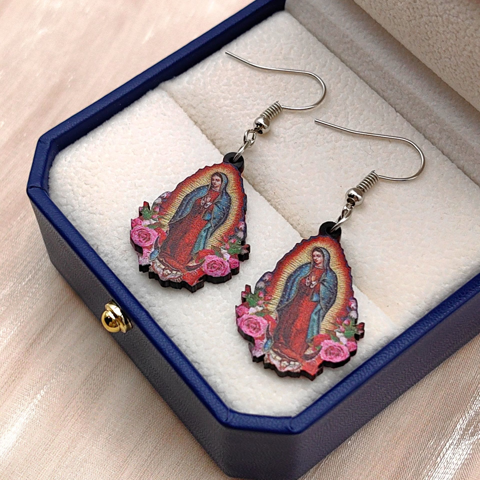 Pendientes Coloridos de la Virgen María de Nuestra Señora de Guadalupe