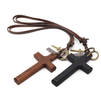 Collar de Cuero Ajustable con Cruz de Madera Vintage