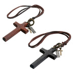 Collar de Cuero Ajustable con Cruz de Madera Vintage