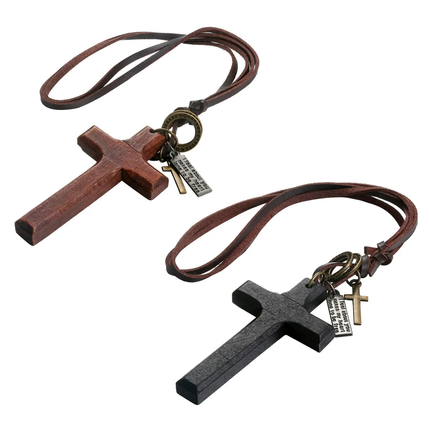 Collar de Cuero Ajustable con Cruz de Madera Vintage