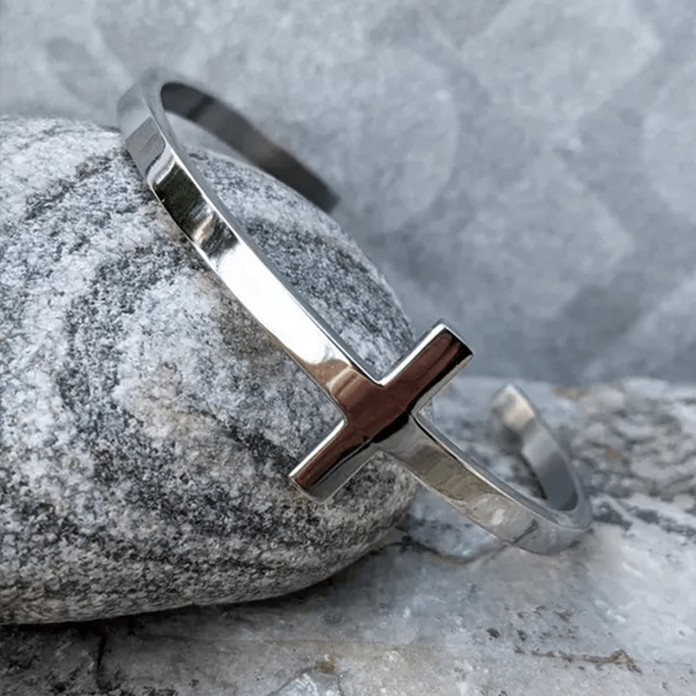 Pulsera de Religión con Brazalete de Cuff de Plata