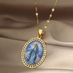 Collar de Pintura de la Virgen María Joyería de Icono Religioso