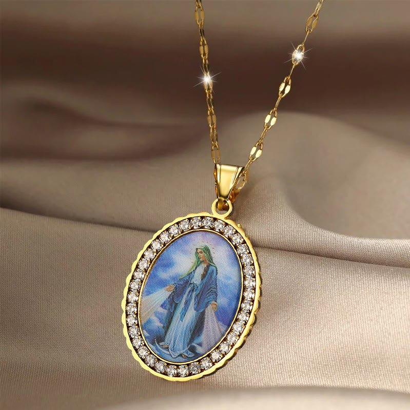 Collar de Pintura de la Virgen María Joyería de Icono Religioso