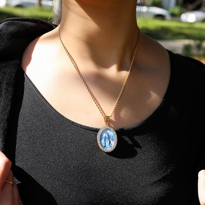 Collar de Pintura de la Virgen María Joyería de Icono Religioso