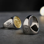 Anillo Cruz Medalla de San Benito Católico en Dos Tonos