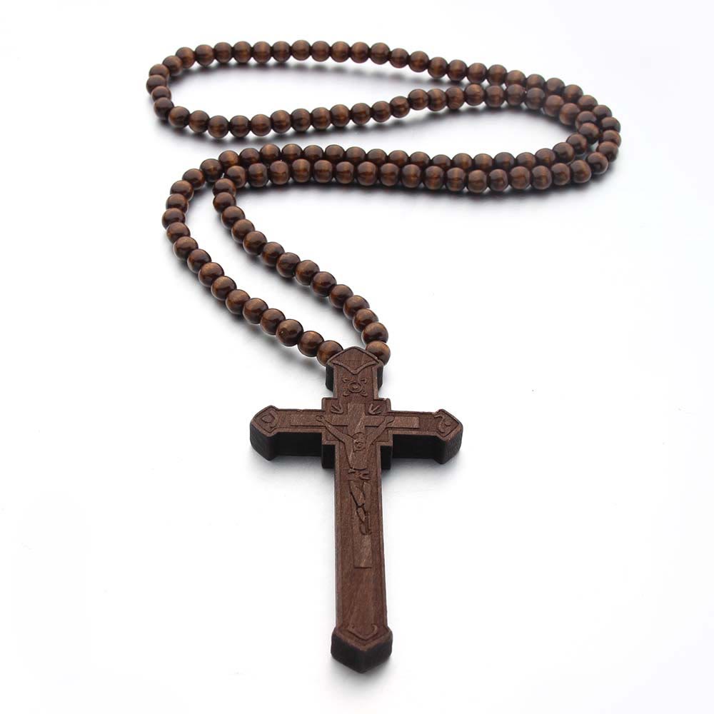 Collar de Madera con Cruz de Jesús