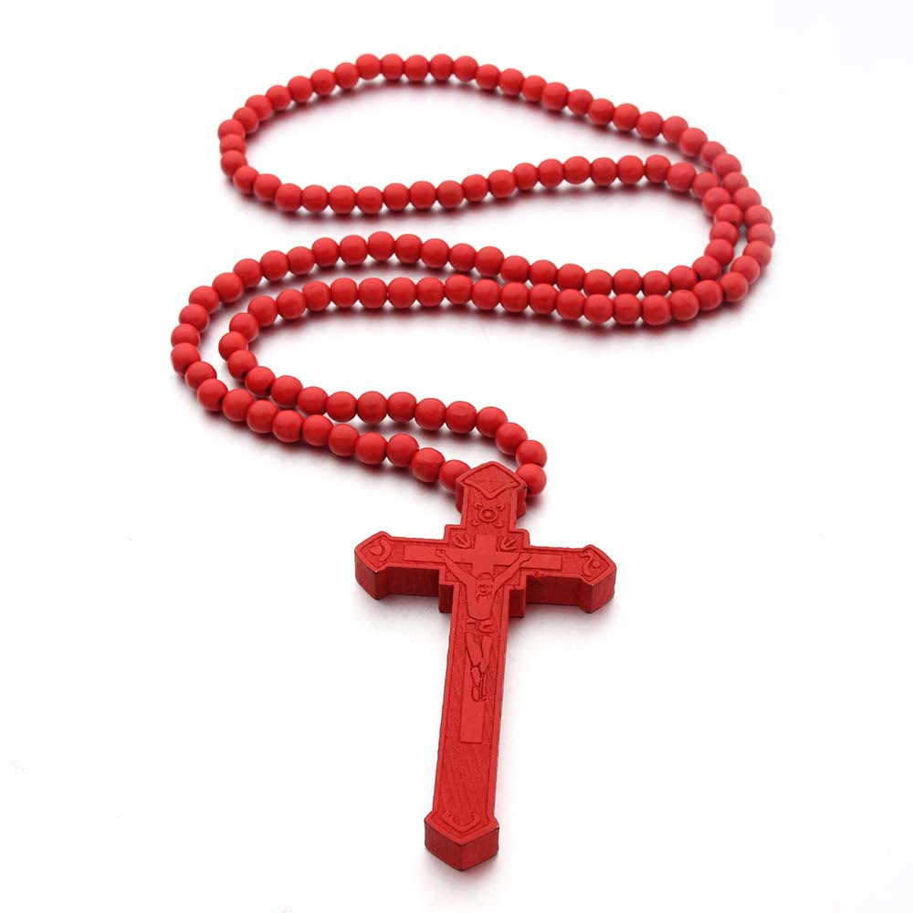 Collar de Madera con Cruz de Jesús