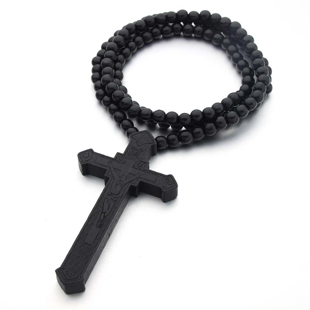 Collar de Madera con Cruz de Jesús