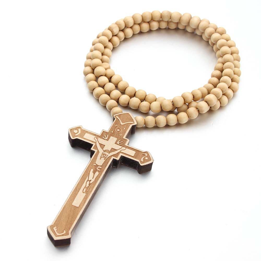 Collar de Madera con Cruz de Jesús