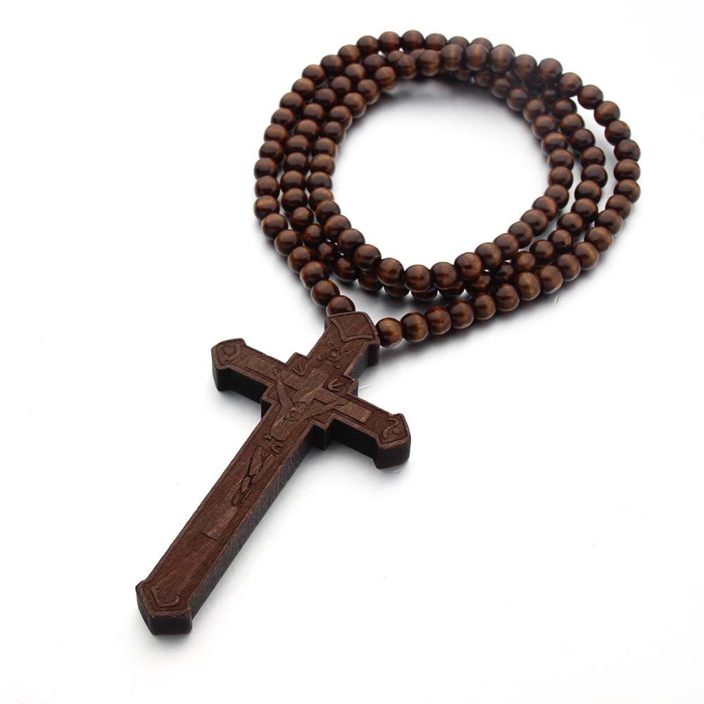 Collar de Madera con Cruz de Jesús