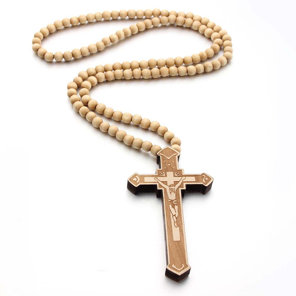 Collar de Madera con Cruz de Jesús