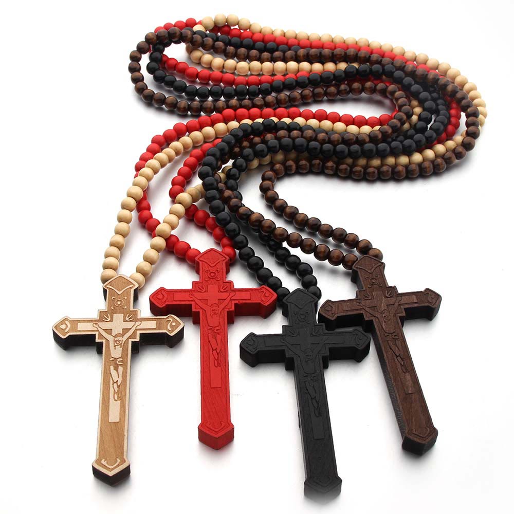 Collar de Madera con Cruz de Jesús