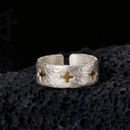 Anillo Ajustable de Plata Esterlina Estilo Minimalista con Cruz