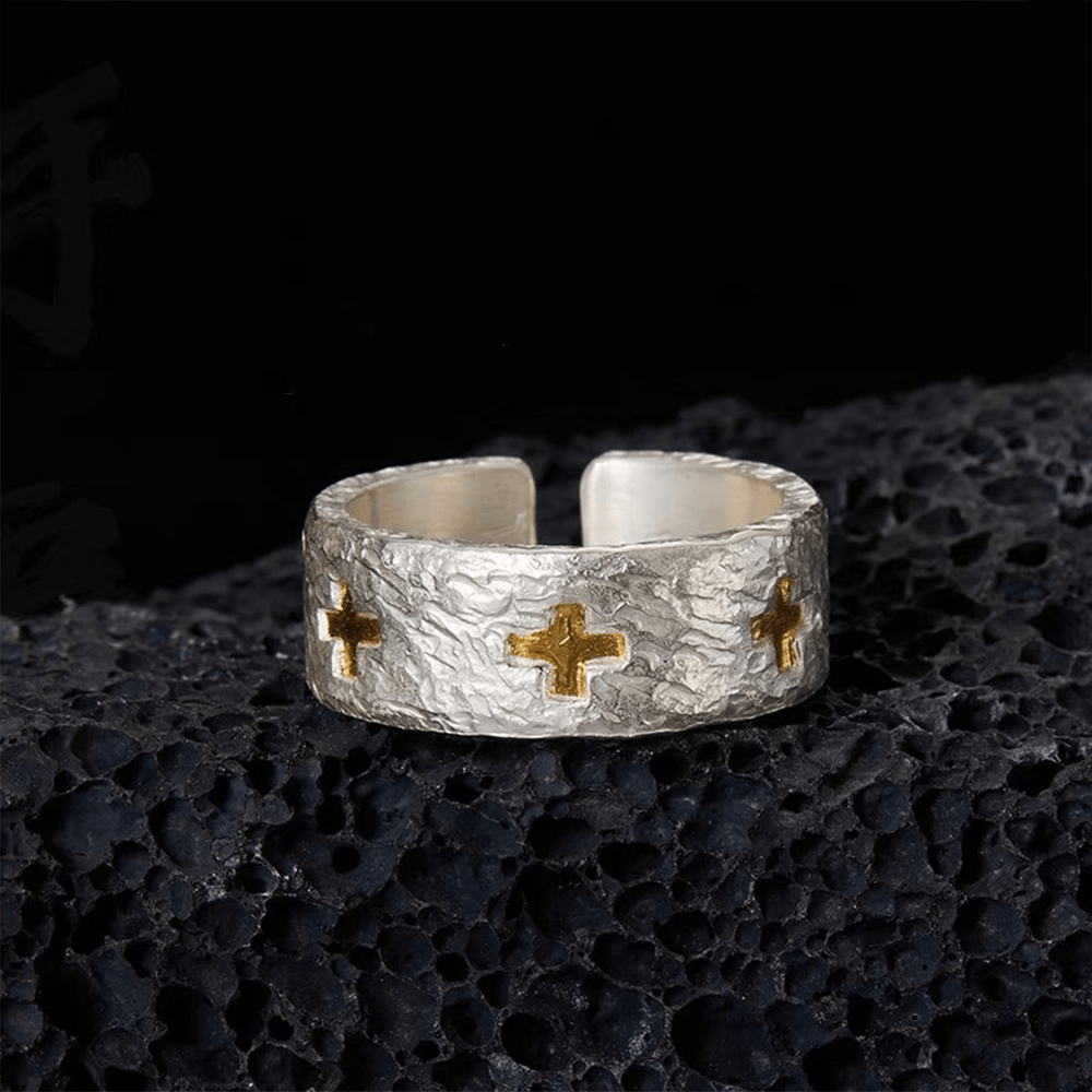 Anillo Ajustable de Plata Esterlina Estilo Minimalista con Cruz
