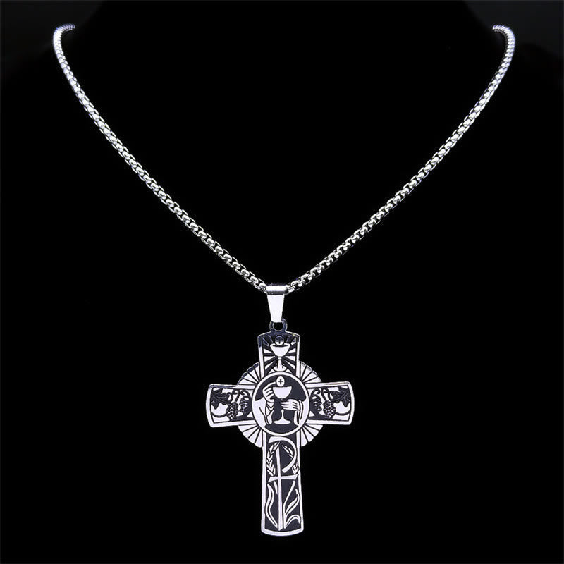 Collar de Cruz de Vid con Halo de Eucaristía de Estilo Multi-elemento