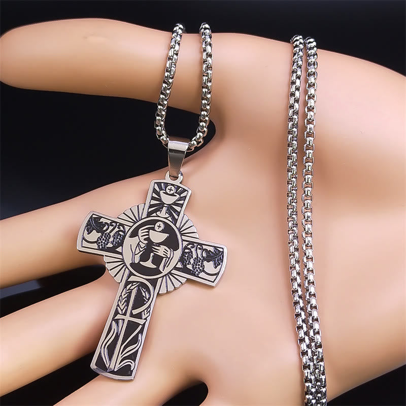 Collar de Cruz de Vid con Halo de Eucaristía de Estilo Multi-elemento