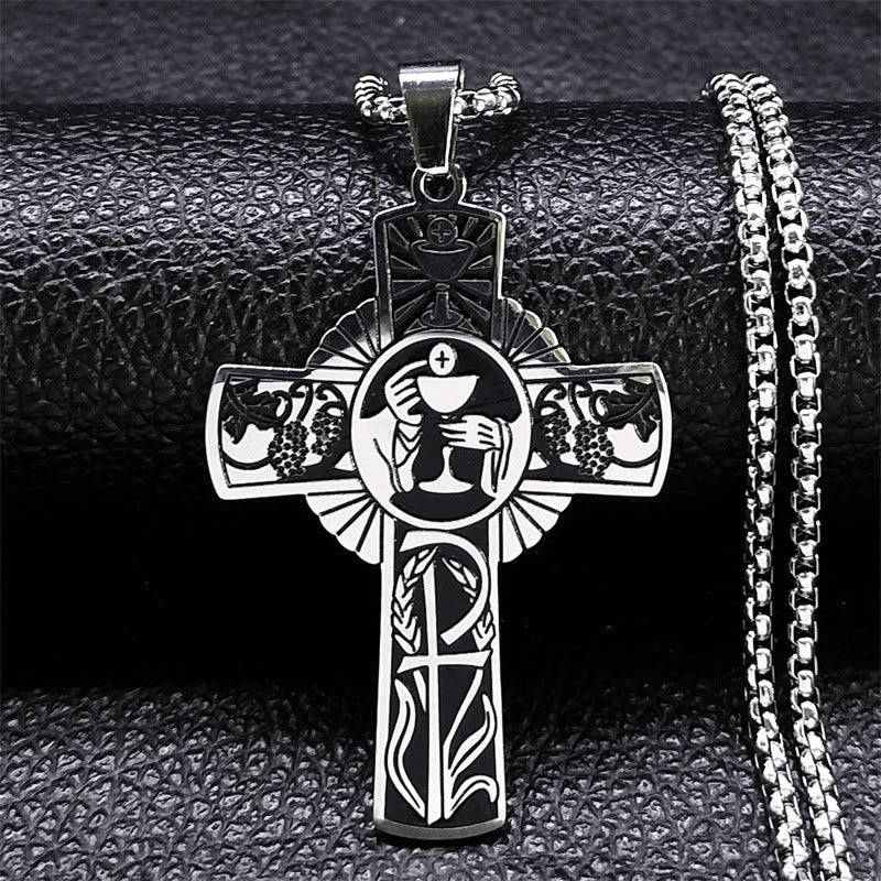 Collar de Cruz de Vid con Halo de Eucaristía de Estilo Multi-elemento