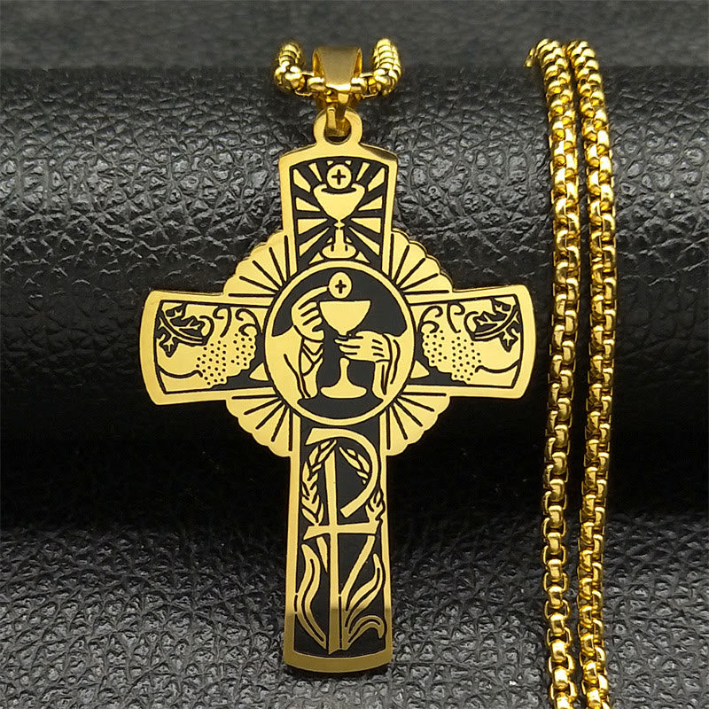 Collar de Cruz de Vid con Halo de Eucaristía de Estilo Multi-elemento