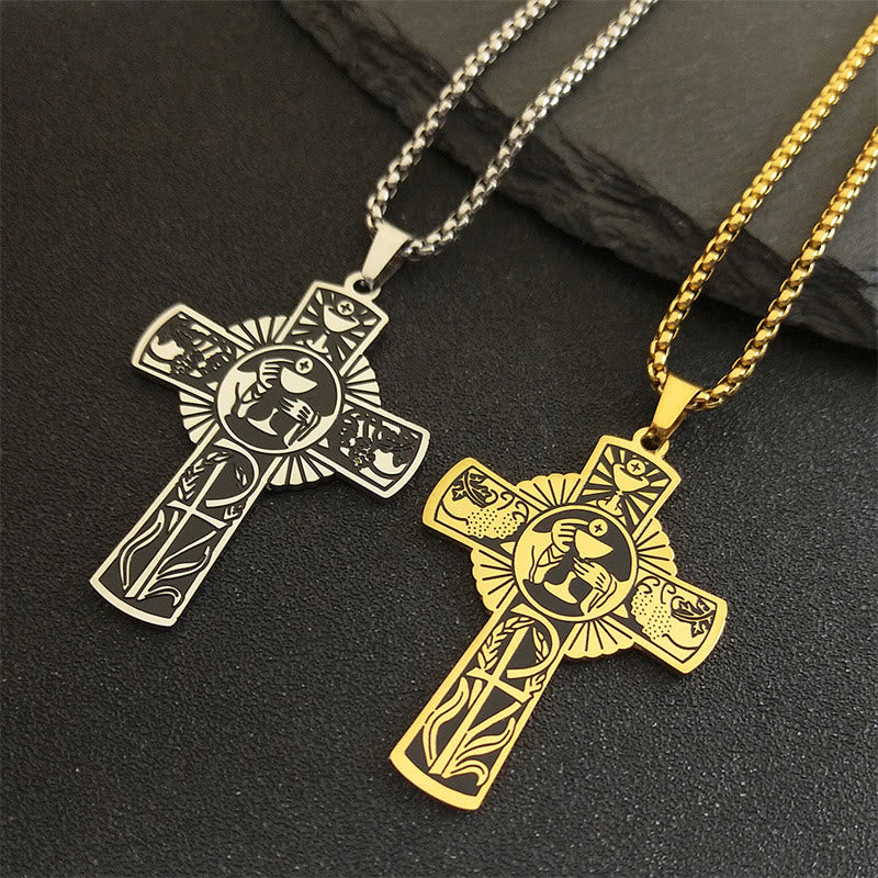 Collar de Cruz de Vid con Halo de Eucaristía de Estilo Multi-elemento