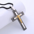 Collar de Titanio con Colgante de Crucifijo de Tres Capas Estilo Retro