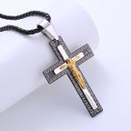 Collar de Titanio con Colgante de Crucifijo de Tres Capas Estilo Retro