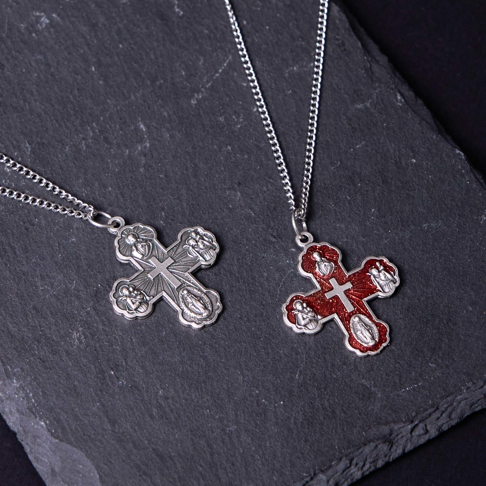 Collar de Aleación con Colgante de Cruz Cuádruple Carmelitano Clásico de Cinco en Uno