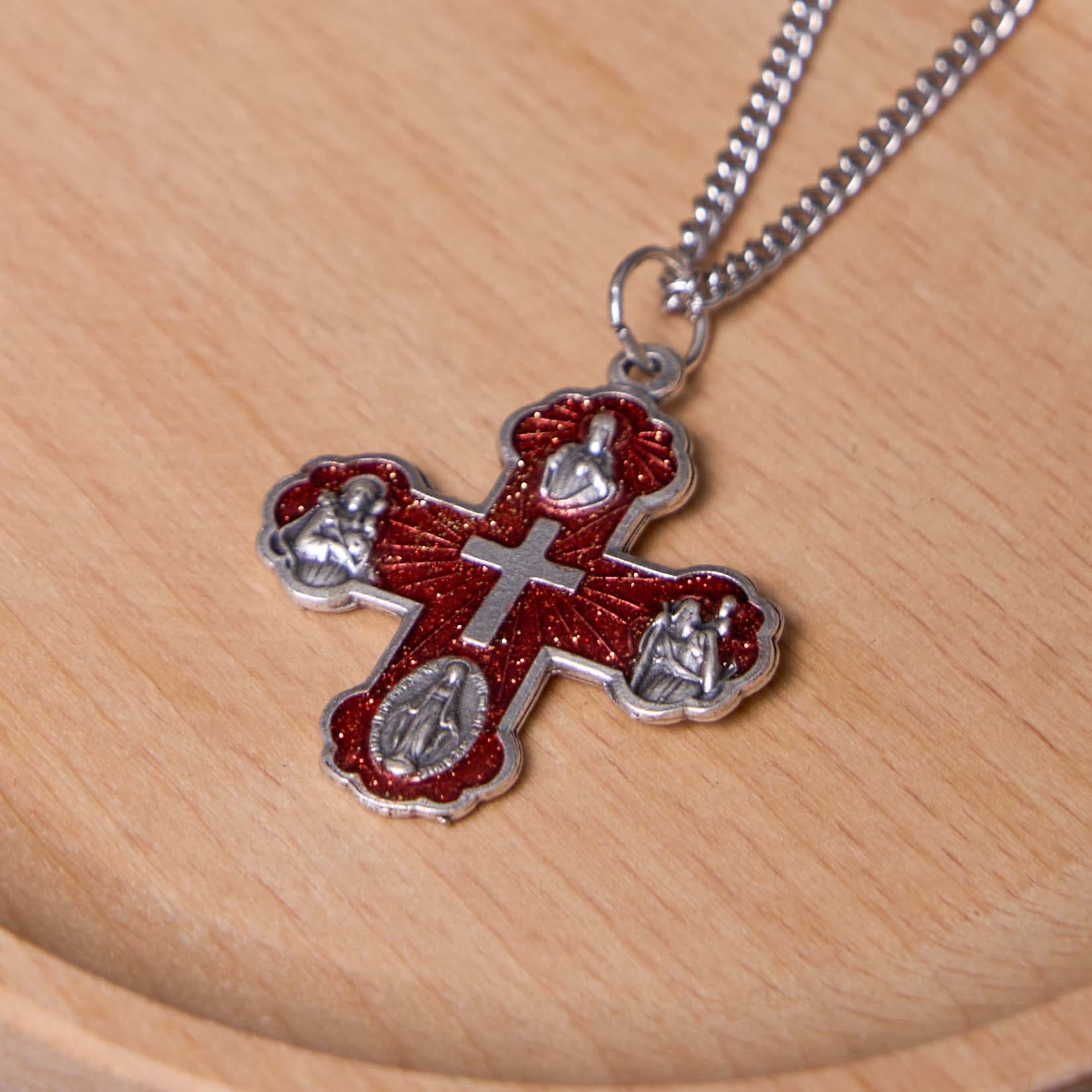 Collar de Aleación con Colgante de Cruz Cuádruple Carmelitano Clásico de Cinco en Uno