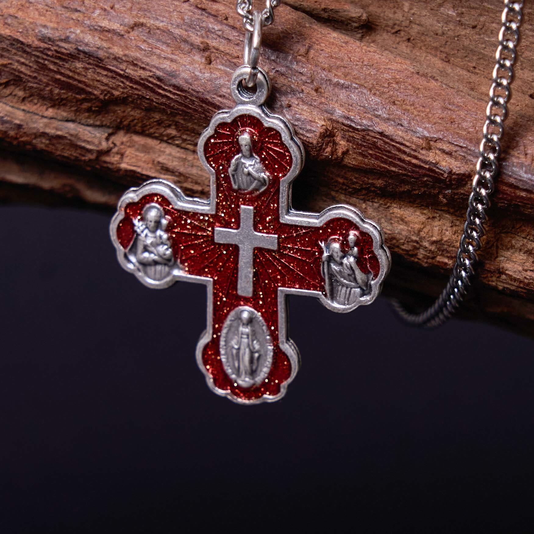 Collar de Aleación con Colgante de Cruz Cuádruple Carmelitano Clásico de Cinco en Uno