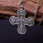Collar de Aleación con Colgante de Cruz Cuádruple Carmelitano Clásico de Cinco en Uno